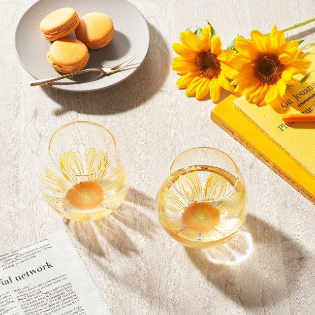 【TOYO-SASAKI】495cc搖搖杯（花漾向日葵款)  B-SW91-J426  / 東洋佐佐木 / 日本製 / 向日葵 / 情人節 / 飲料杯 / 不倒翁杯/ 禮盒 