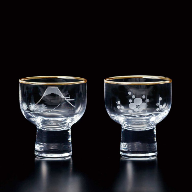 【TOYO-SASAKI】125cc富士山梅花招福杯組  G085-T236 / 東洋佐佐木 / 日本製 / 日本酒杯 / 日本酒器 / 切子 / 和風/ 日式風格 